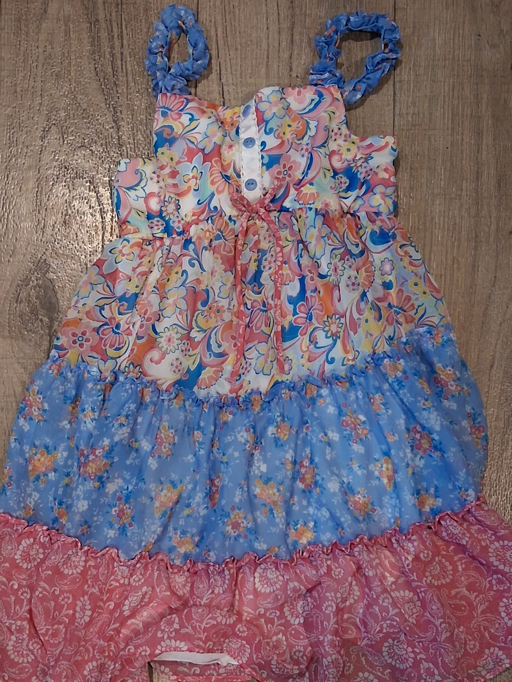 Jona Michelle Girls Floral Dress Size 10 | Blue Straps | Light & Colorful